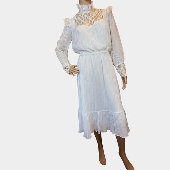 Vtg 80s Cream Lace Bridal Prairie Dress SZ 13-14 Victorian Romantic Cottagecore - Picture 2 of 16